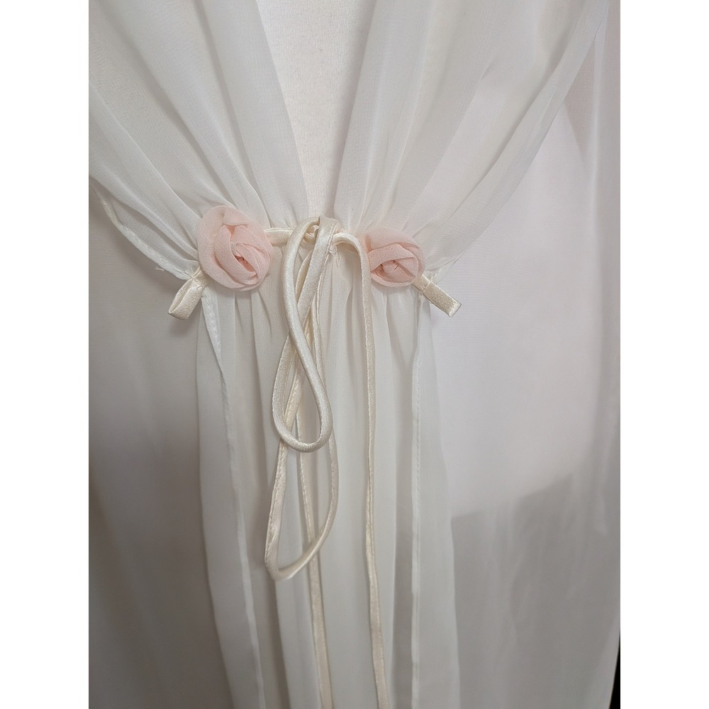 Flora Nikrooz Vintage 1980s Ivory Sheer Chiffon Bridal Peignoir Robe Medium - Picture 2 of 7